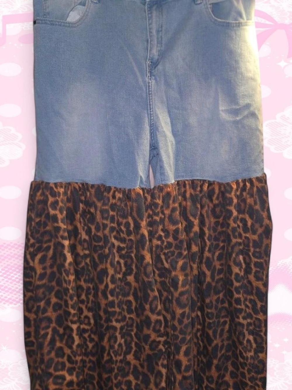 Leopard Print Panel Wide-Leg Jeans Pants